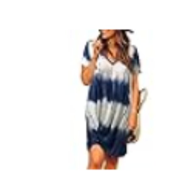Locryz Women's Twist Knot T Shirt Dress - XL - Blue and White - Picture 7 of 7
